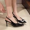 Mode Sommer Neu Strass Quadratische Schnalle Hohe Absätze Damen Stiletto Spitze Zehenpartie Umschlossener Kopf mit Rock Rückenfrei Sandalen