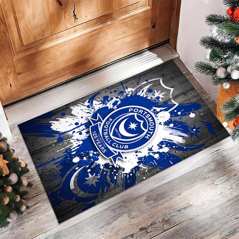 Tappeto Morbido Area Rug con Motivo Calcio Portsmouth FC Antiscivolo Tappeto per Pavimento Interno Tappetino Decorazione Sportiva per Camera da Letto