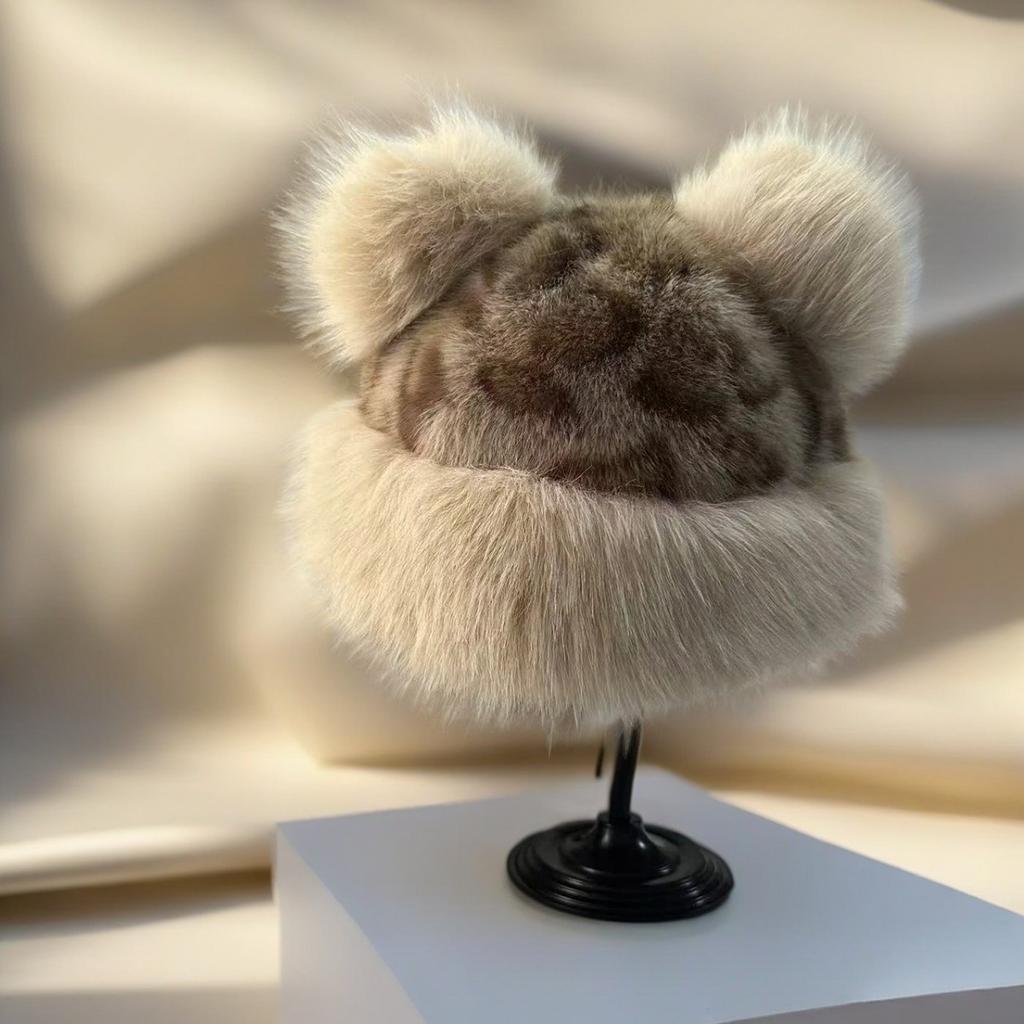 Korean Version, Leopard Print, Plush Fisherman Hat, Female, Autumn and Winter New Style, Small Face, Ear Protection Hat, Thick and Warm, Faux Fur Hat