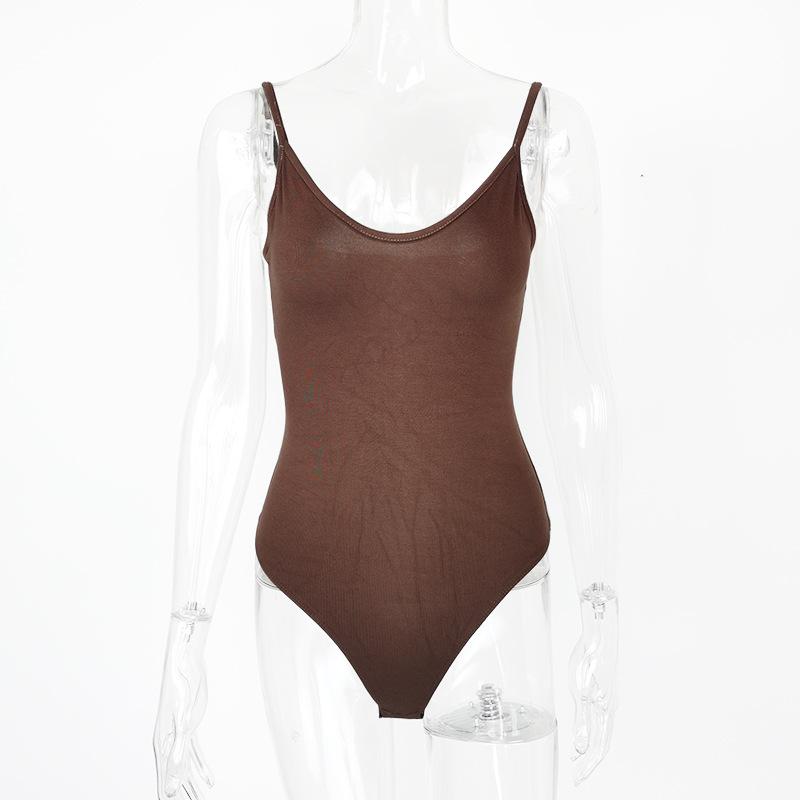 Sexy Tight Bottoming Women's Summer Backless V-Neck Suspender Bodysuit