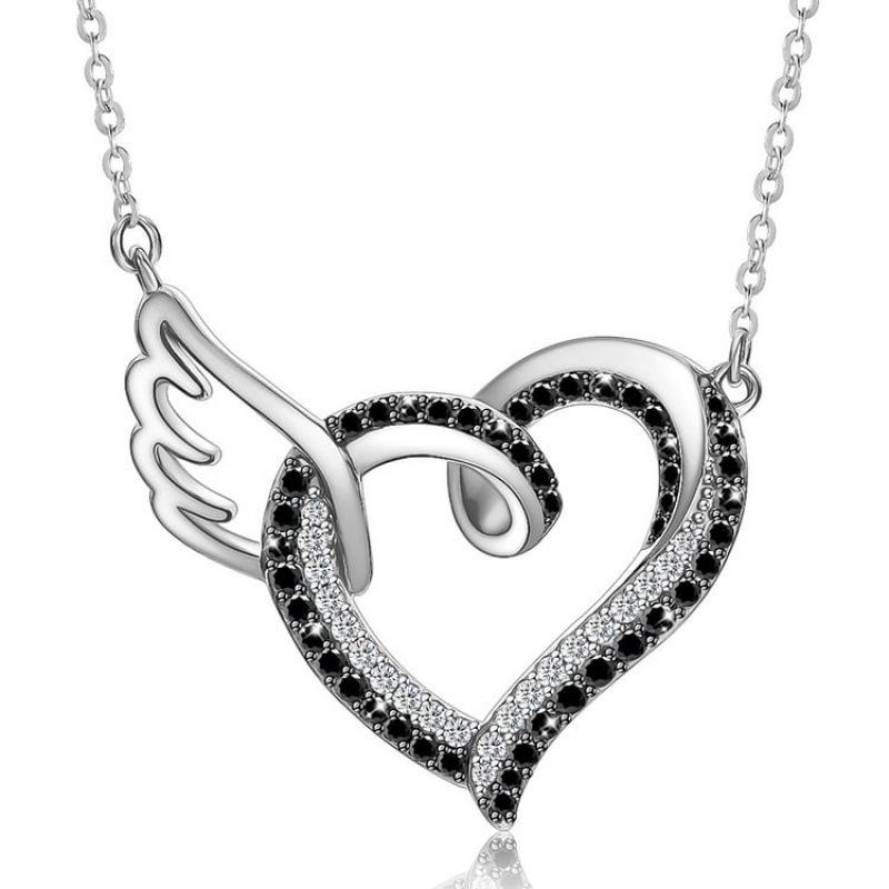 

Spring Heart Necklace: Gold-Plated Copper with Zircon Wing Pendant for Women платиновий