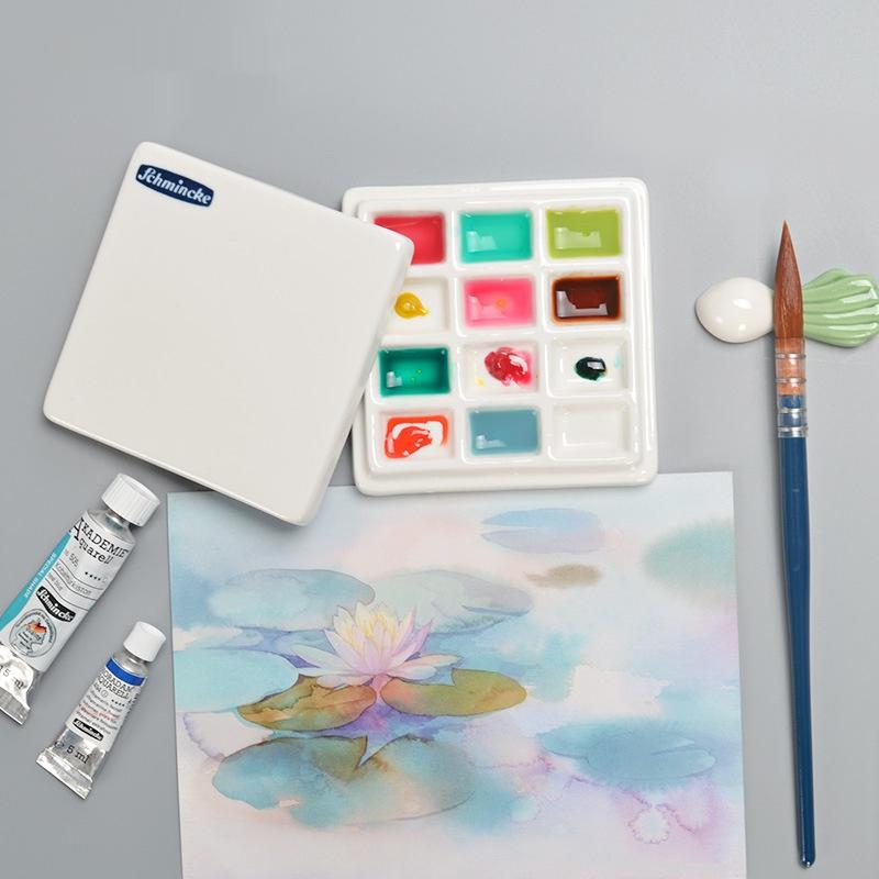 12 Grid Ceramic Color Palette With Cover White Watercolor Mixing Palette Tray Painting Color Pallet Pigment Mixing Plates Artist