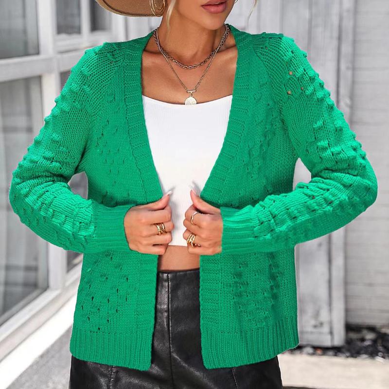 IHUASU Autumn and Winter Women's Knitted Three-dimensional Pattern Cardigan Jacket Sweater