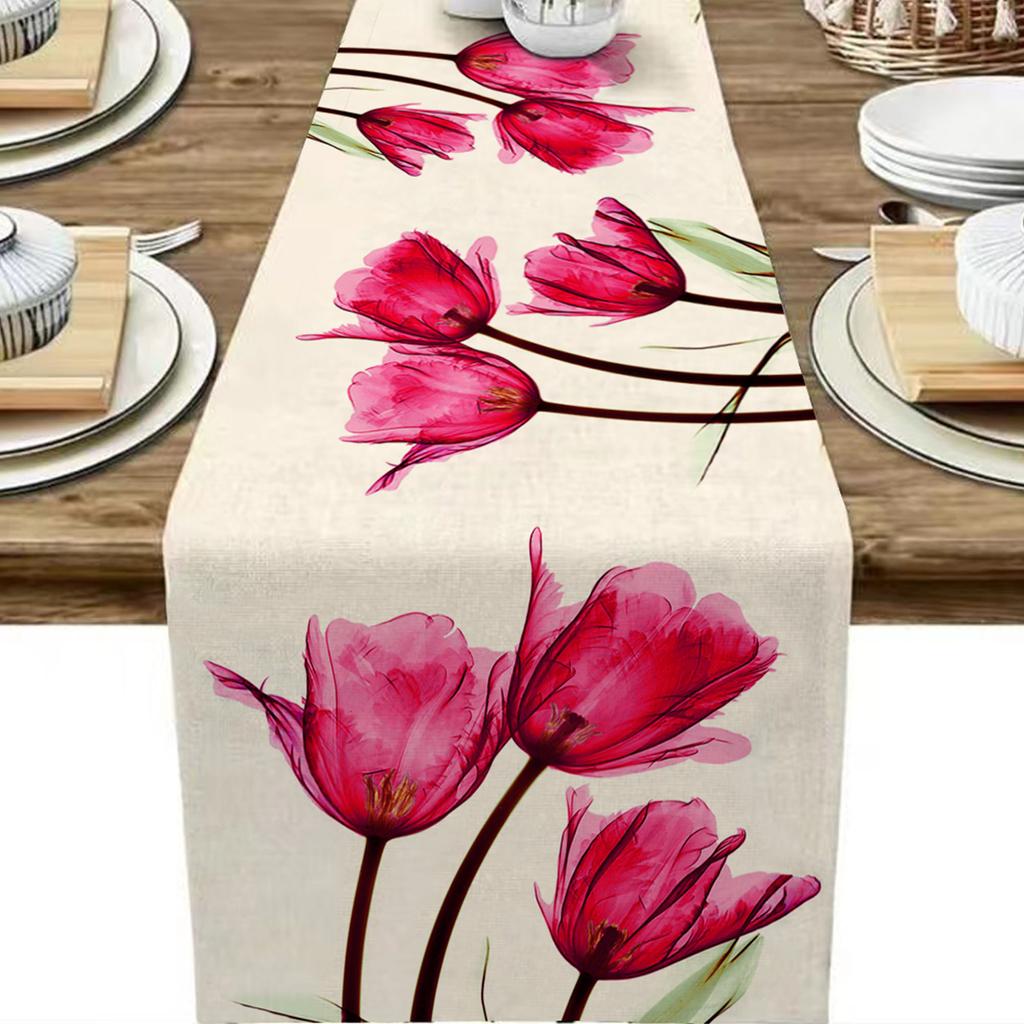 1pc Tulip Linen Table Runner ,Kitchen Dining Table Decoration for Indoor Outdoor Home.Festival gifts,minimalist style.