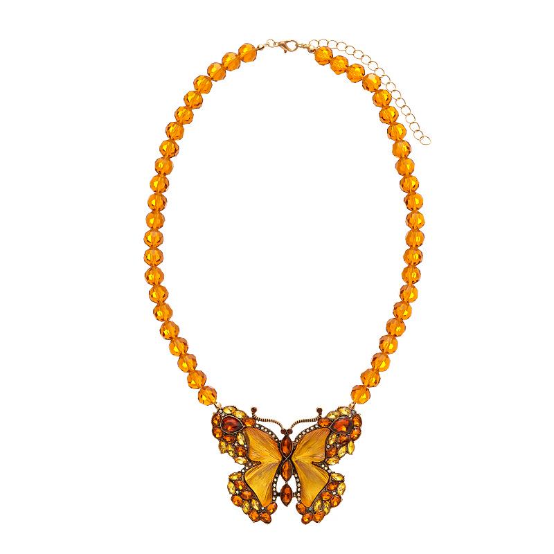 Maillard Glass Inlaid Diamond Butterfly Necklace: European & American Retro Niche Design for Women.