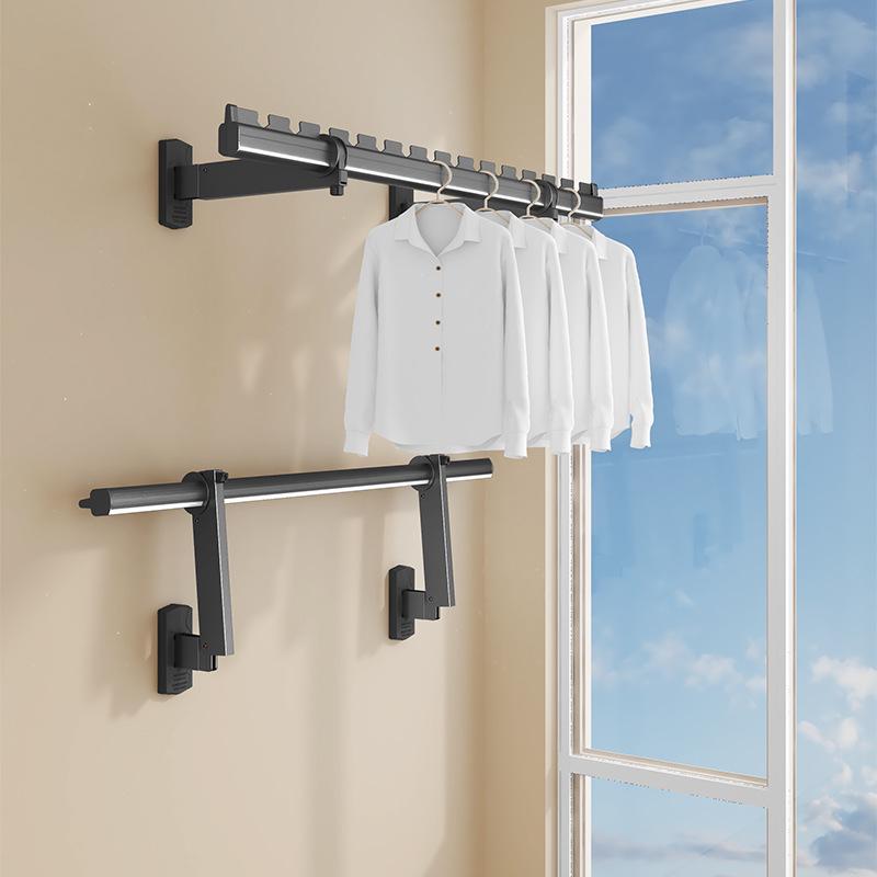 

Aluminum Alloy Windproof Balcony Clothes Drying Rack with Fixed Double/Single Poles. Black 60cm with 37cm base
