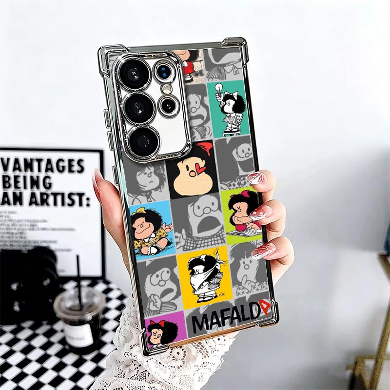 Mafalda Cartoon Cute Plating Phone Case For Samsung Galaxy S24 S25 FE S26 Edge S23 Ultra S22 S21 Plus S20 Anti-Fall Airabag Cove
