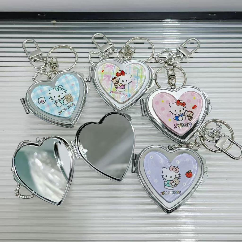 Korean Instagram Style Cute Cartoon Love Portable Mirror Bag Pendant Makeup Portable Keychain Gift For Girlfriend