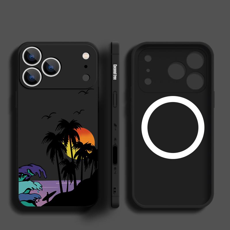 Magnetic For Magsafe Case For iPhone 17 Pro Max Creative Coconut Sunset Print Soft Silicone Phone Back Cover For iPhone 16 15 14 13 Pro Max 16e 17e