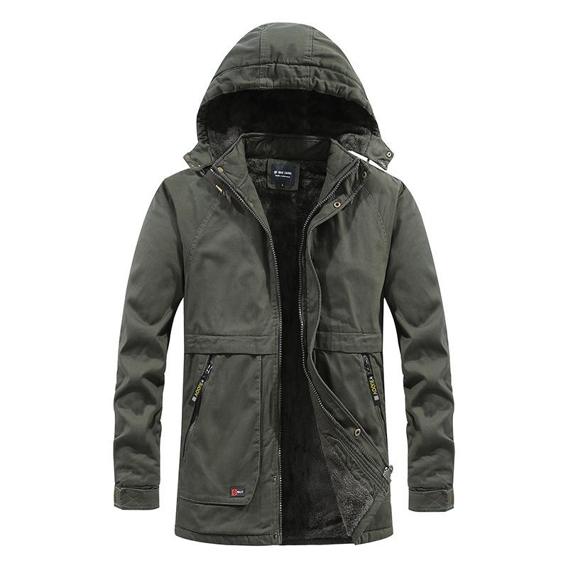 Autumn and Winter Thick Warm Hooded Cotton-Padded Jacket Men's Casual Business Coat Fleece Parkas