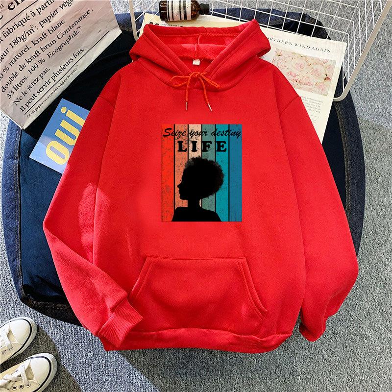 Women Autumn Winter Plush Thickened Hoodie Hooded Ladies Printed Oversize Loose Long Sleeves Pullover Sweatshirt