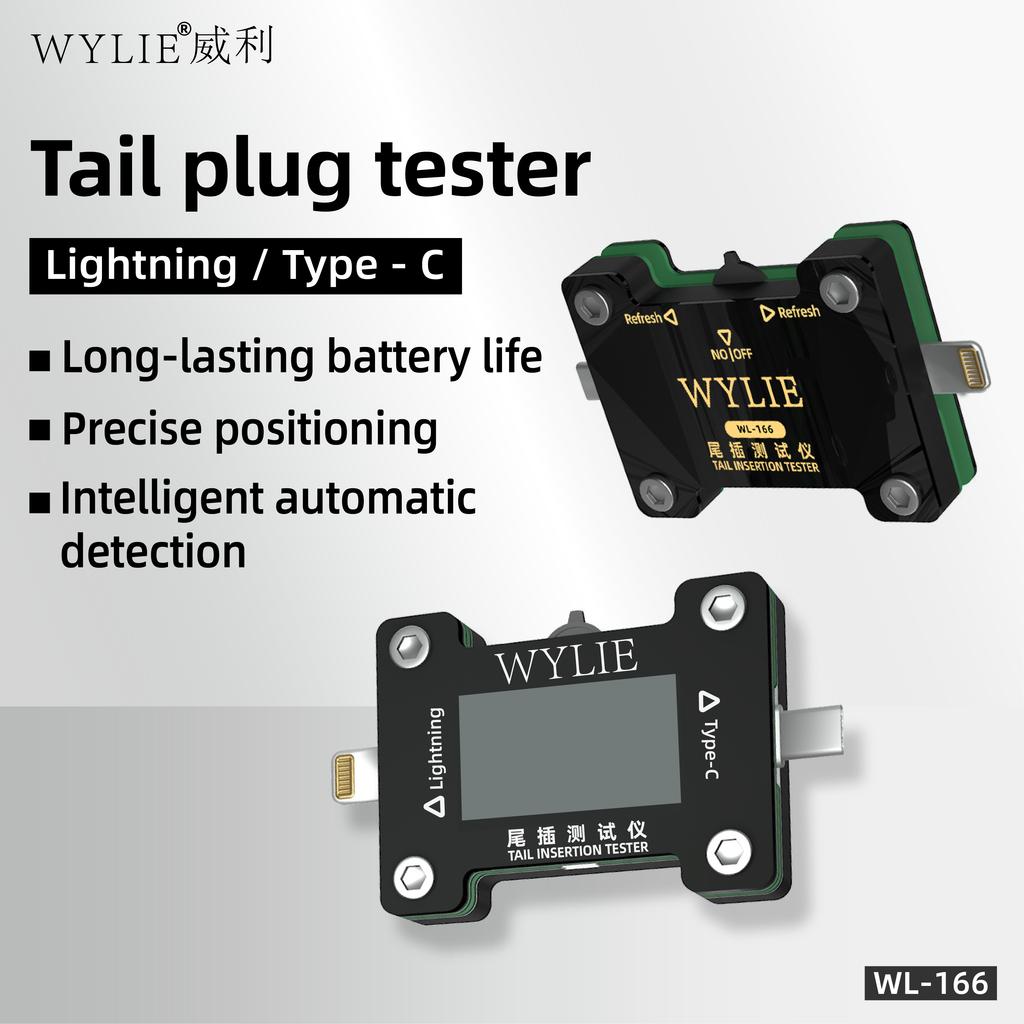 WYLIE WL-166 Tail Insertion Tester Lightning/Type-C Port Tester for iPhone/Android Auto Fault Detection HD Display Repair Tools