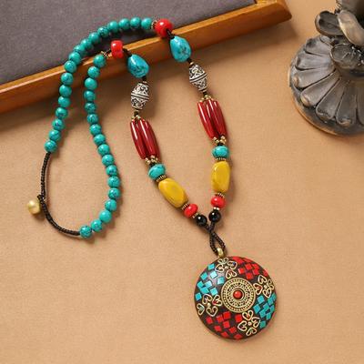 Original Tibetan Retro Long Necklace Exotic Nepalese Pendant Turquoise Weaving Men's and Women's Niche Accessories