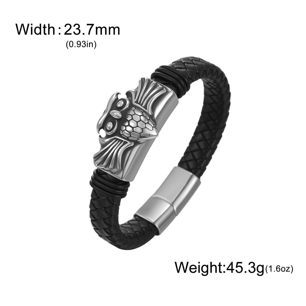 Dreamtimes Retro Stainless Steel Lion Head Steel Woven Leather Rope Bracelet for Women Men Hip-Hop Trendy Jewelry