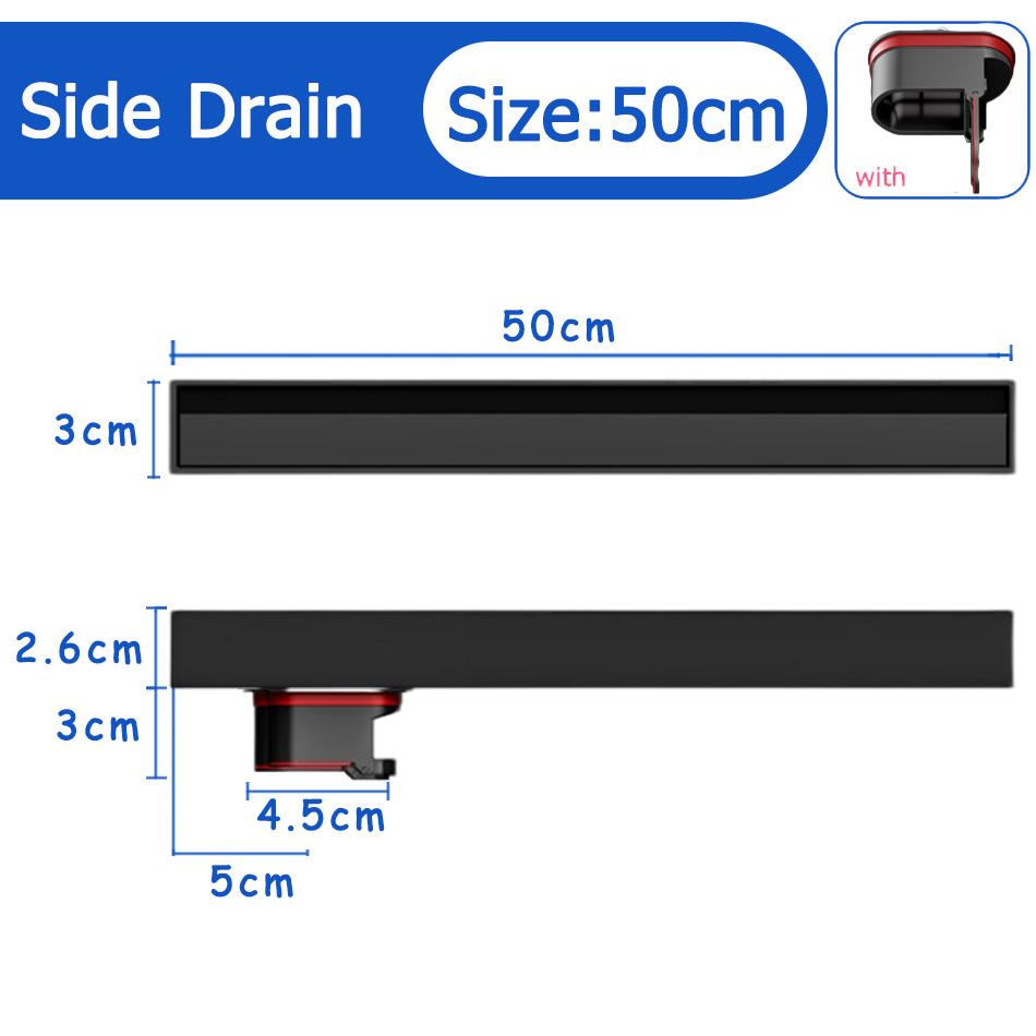 Bathroom Shower Floor Drain Black 304 Stainless Steel Rectangle Lavatory WC Long Linear Drainage Side Floor Drains 30 40 50cm