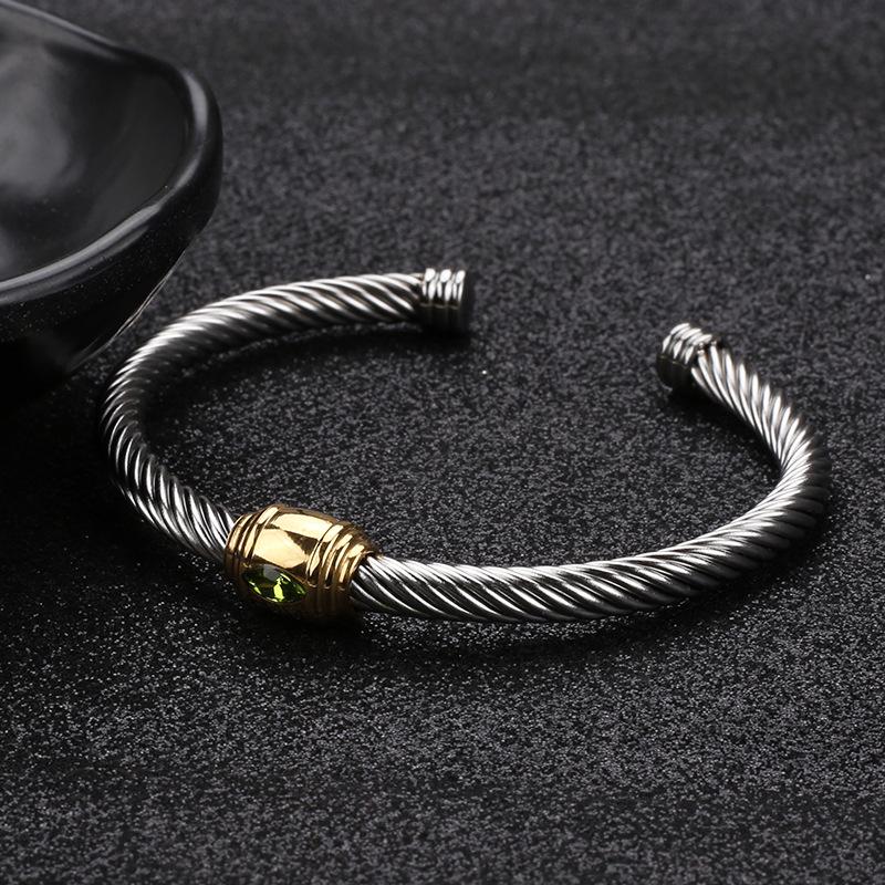 18K Gold Non-Fading Zircon Inlaid Titanium Steel Twist Open Bracelet