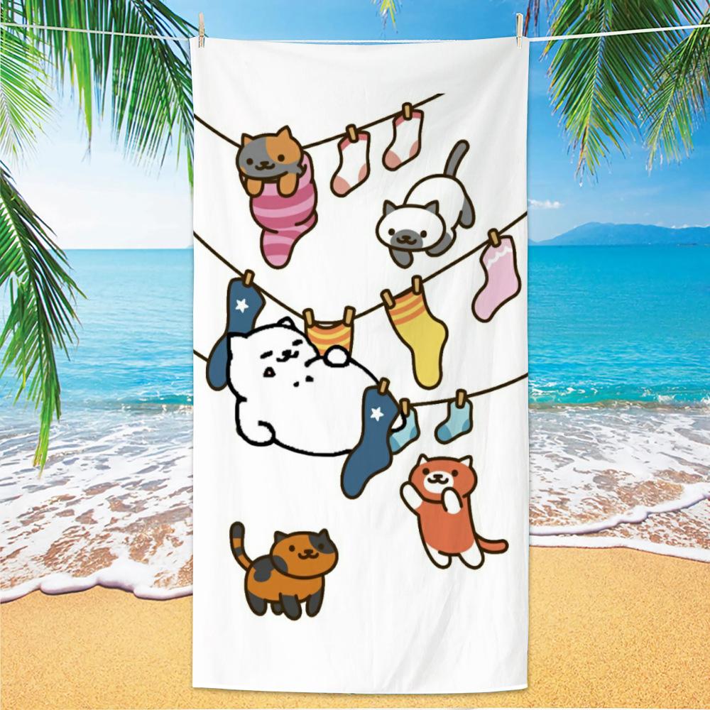 Cute and Cute Cat Cartoon Microfiber Beach Towel Quick Drying Lightweight Absorbent Bath Towel Outdoor Travel Pool Bath Towels