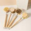 Bamboo Dish Brush Long Handle Medium-Hard Bristles Ergonomic Natural Dish Scrubber with 2 Replacement