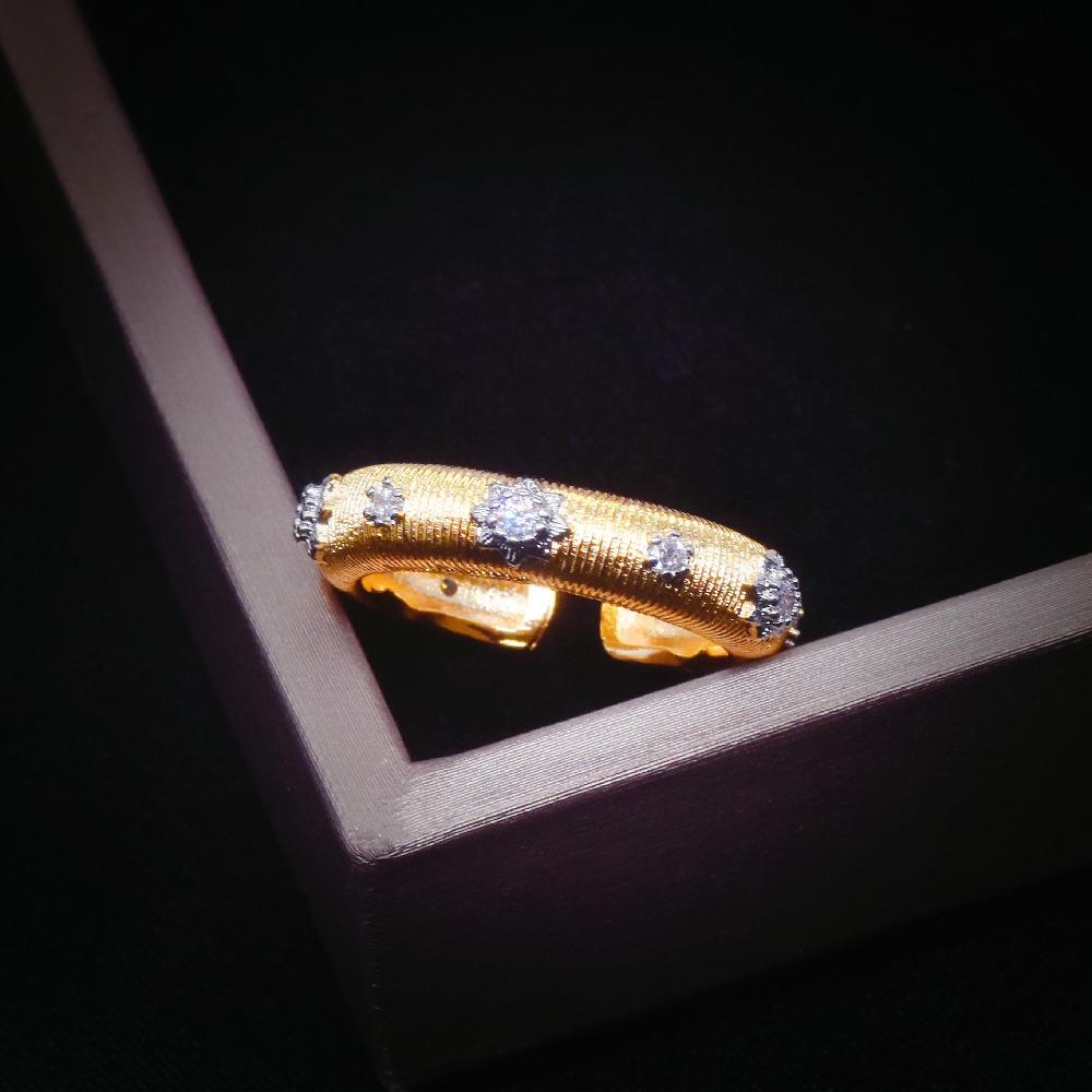 Elegant Baroque Inspired Two Tone Gold Ring with Diamond Accents and Intricate Floral Engraving for Women