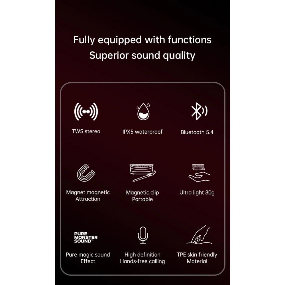 Monster M3 Magnetic Clip-On Mini BT V5.4 Portable Outdoor Sport Wearable Wireless Bluetooth Speakers With Bass Mic