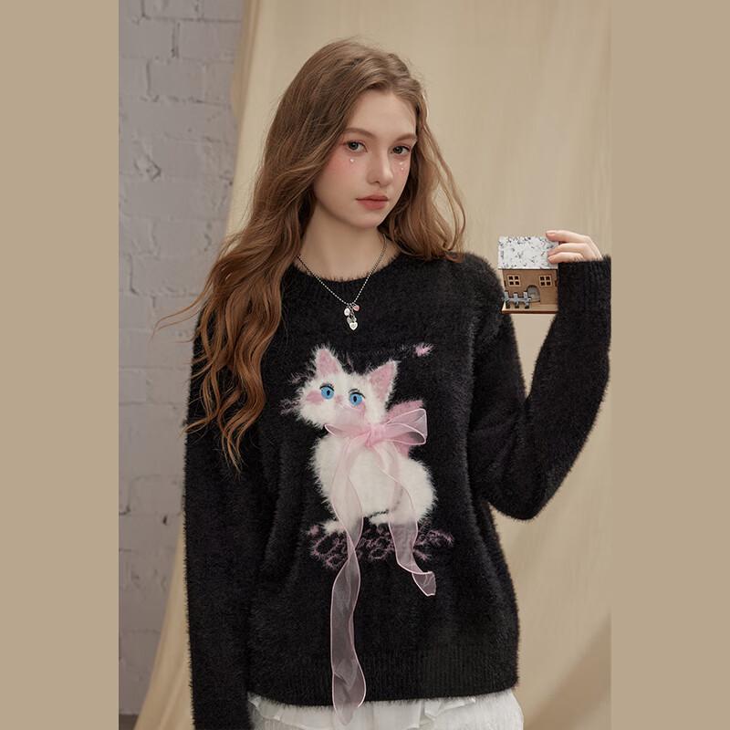 unifree Faux Mink Kitten Jacquard Pullover Sweater