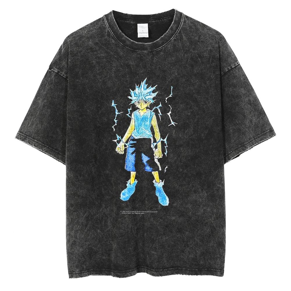 HUNTERHUNTER T Shirt Kurapika Manga Tshirt Men Women Hip Hop Washed Cotton Tshirt Clothing Summer Short Sleeve Tees Streetwear