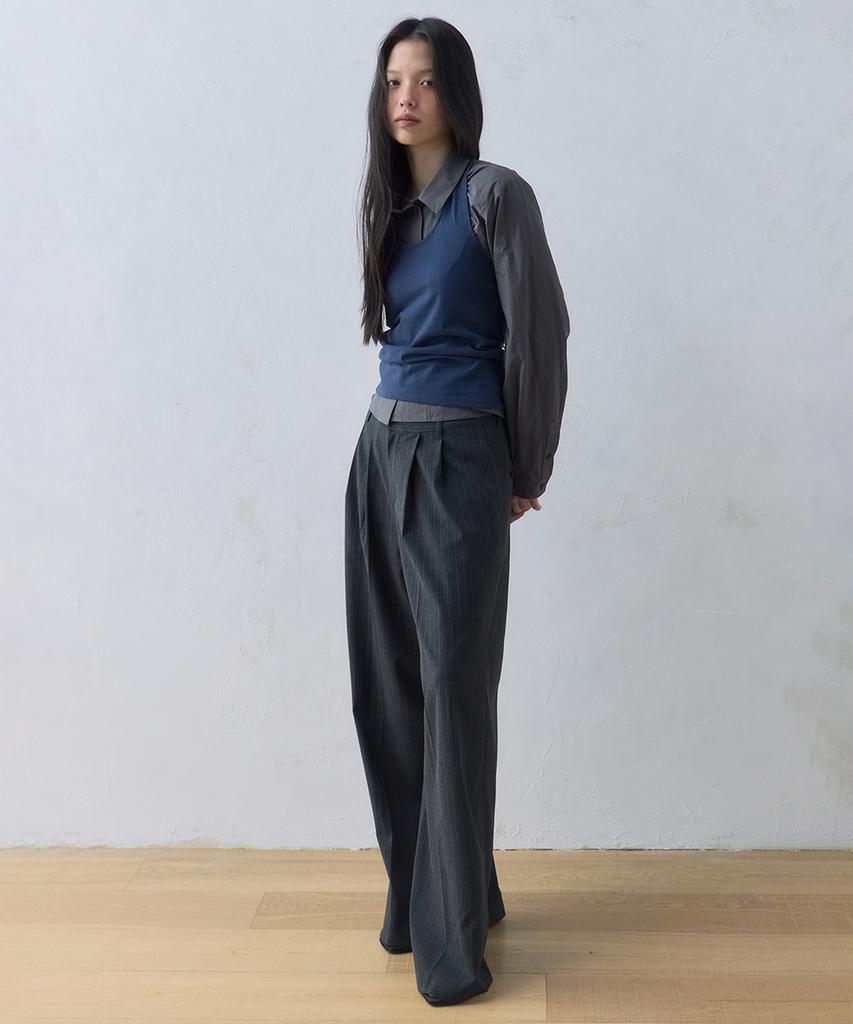 Letual Striped Wide Slacks_Charcoal