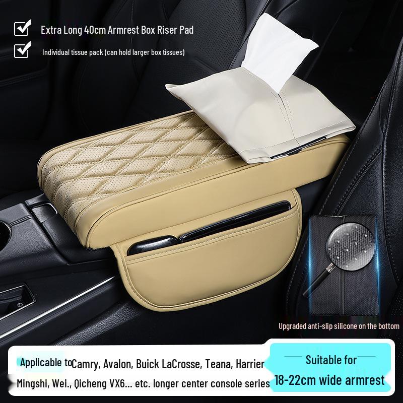Extra lange 40 cm Armlehnenbox-Auflage für Avalon/Camry - Erhöhungspad mit Taschentuchboxhalter