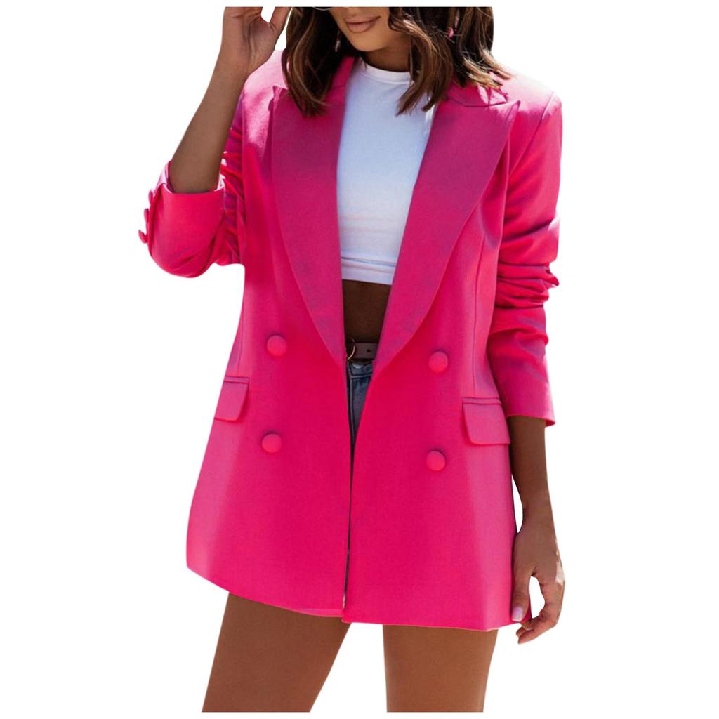 Women's Double Breasted Long Sleeve Casual Blazer Jacket with Notched Lapel Collar Suitable for Autumn and Winter