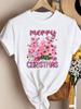 (Asian Size) Cute Letter 90s Christmas Clothing New Year T Shirt Women Fashion Festival Tee Top Print Woman Short Sleeve Graphic T-shirts