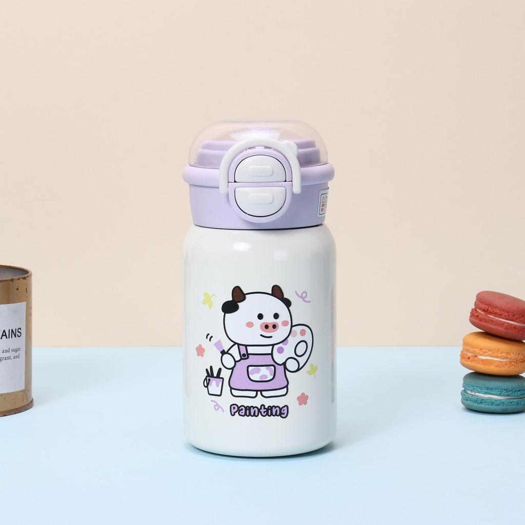 Charming Children's Insulated Pop-up Cup with Cartoon Design - Portable and Cute for Girls