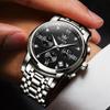 OLEVS Quartz Watch Moon Phase Waterproof Luminous Date Timer Stainless Steel Simple Fashion Watch for Men Men's (Black)