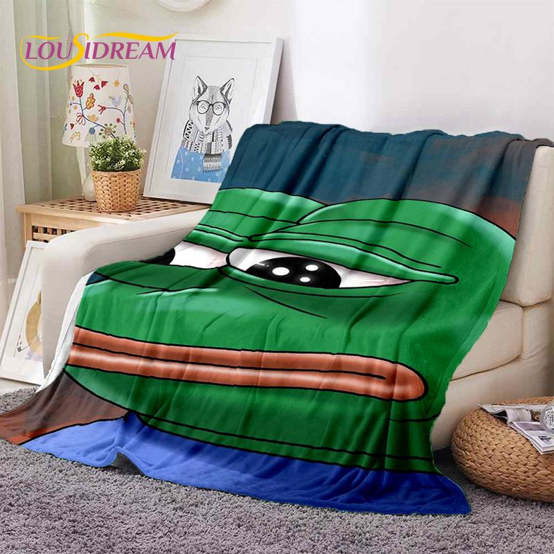 3D Cartoon Pepe Frosch Gesicht HD Weiche Flanelldecken, Überwurfdecke Bequeme Decke für Picknick Betten Sofa Haus Schlafzimmer Geschenke