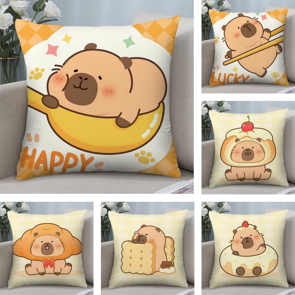 Cute Cartoon Capybara Cushion Cover Pillowcase Ultra Soft Skin Friendly Fabric Cloud Like Comfort Concealed Zipper