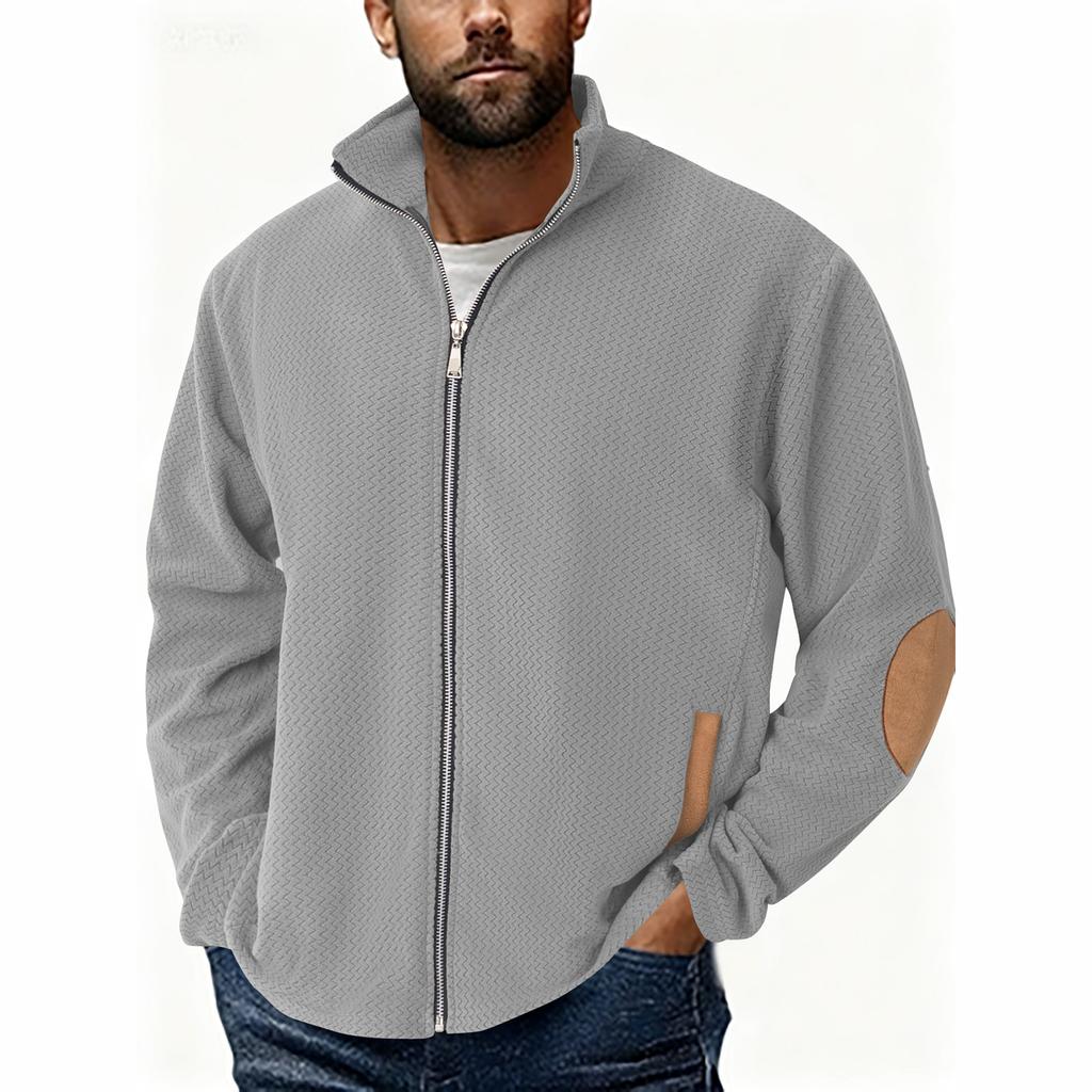 Herren Zip-Up Hoodie Vintage Gefüttertes Sweatshirt Fleece Full-Zip Winter Warme Jacken mit Ellbogenflicken