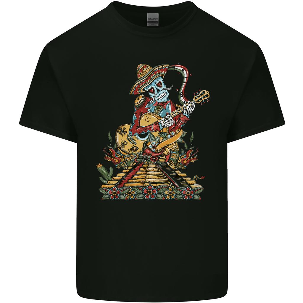 Mariachi Sugar Skull Day of the Dead Guitar Mens Light Cotton T-Shirt