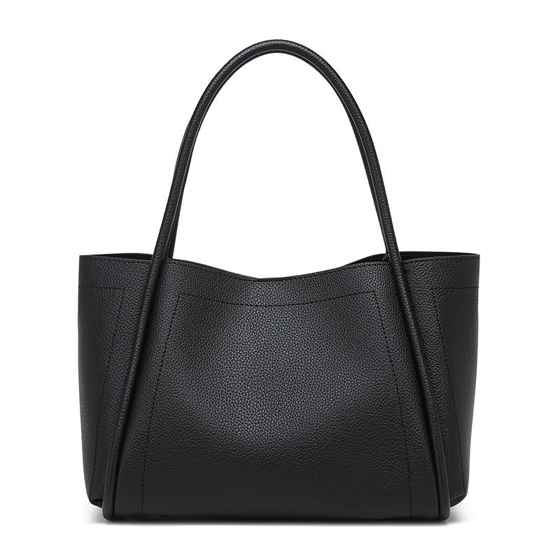 

Handbag New niche soft leather vegetable basket bag Women s high-end sense large-capacity tote bag Commuter handbag чёрный