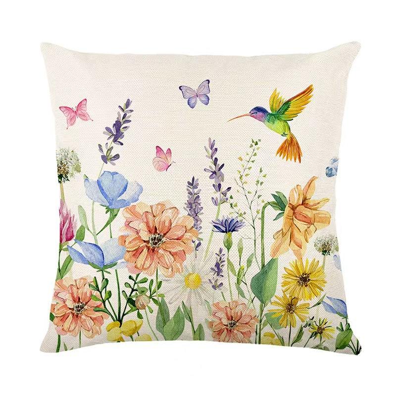 Spring Home Tulip Pattern Linen Print Indoor Sofa Living Room Season Decorative Throw Pillow Cover