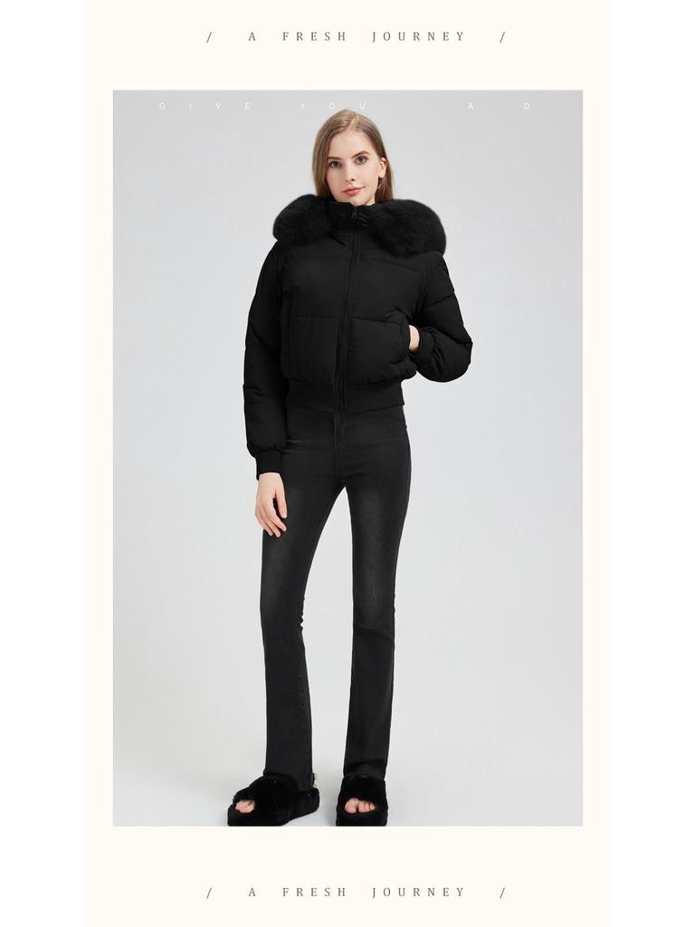 European & American Design Hooded Fur Collar Women's Winter Coat 2025: Short Style Cotton Jacket