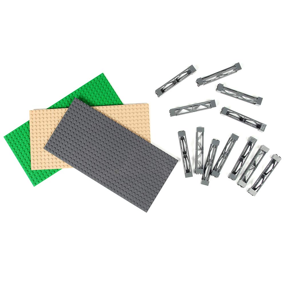 INIBUD Klasyczna Kompatybilna Płyta Bazowa z Klocków, 16x32mm, Dwustronna, z Kołkami, Zestaw 3 Płyt i 12 Kołków