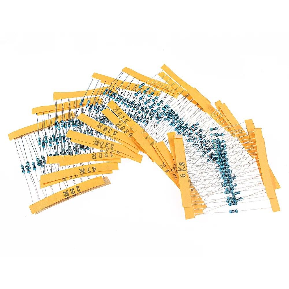 1% High-Quality 1/4W Metal Film Resistor Assortment Kit - 300PCS, 30 Kinds for Precise Resistance Electronic Diy 10 Ohm ~ 1M