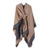 Multi-Functional Women's Solid Color Shawl Cloak with Fringe