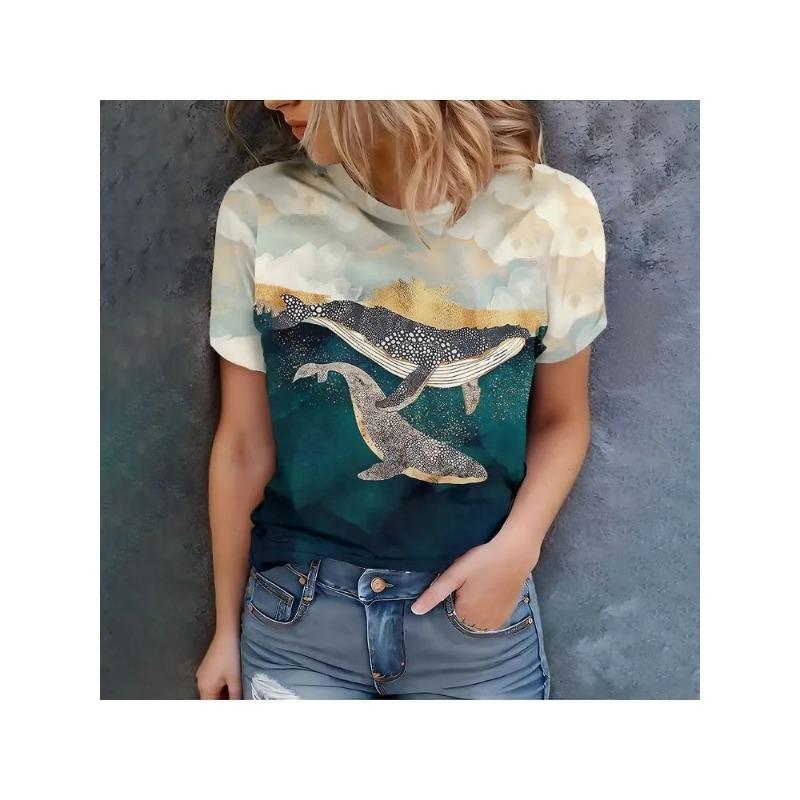 Modny Damski T-shirt Drukowany 3D Letni Oddychający Casual Wszechstronny