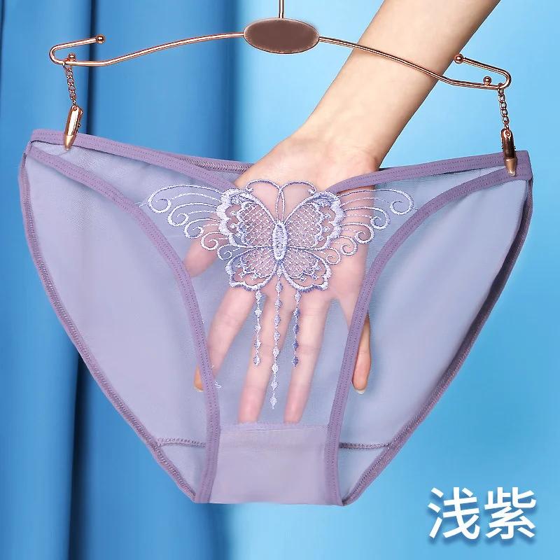 Fully Transparent Panties Women Sexy Hollow Butterfly Low-Rise Briefs Seamless Lingerie