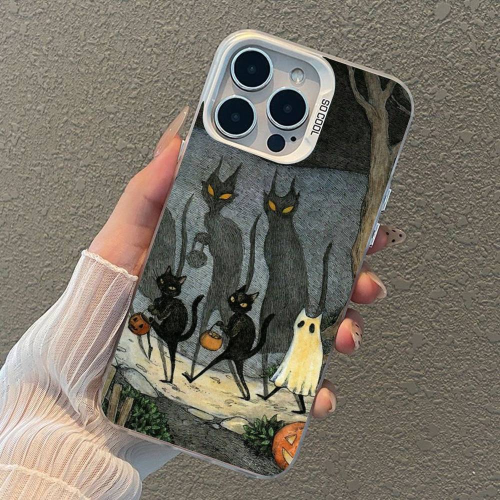 Dark Funny Monster Cat Phone Case For iPhone 17 Air 16 15 14 11 12 13 Pro Max Plus X XR XS Colored Silver Hard Cover