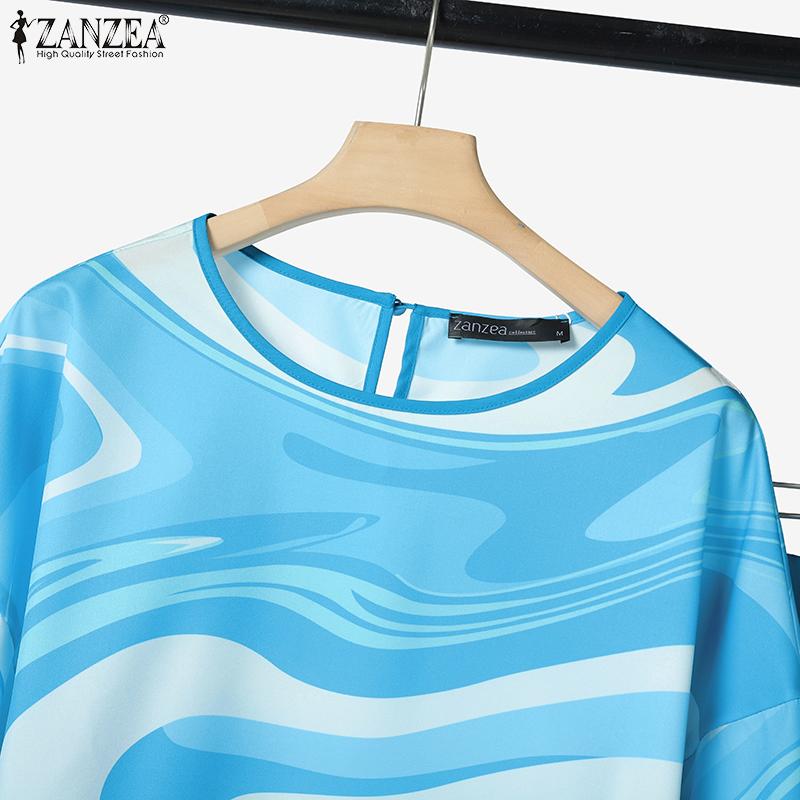 ZANZEA Damen Langarm Print Bluse und Hose Lässige Zweiteiler Anzugsets