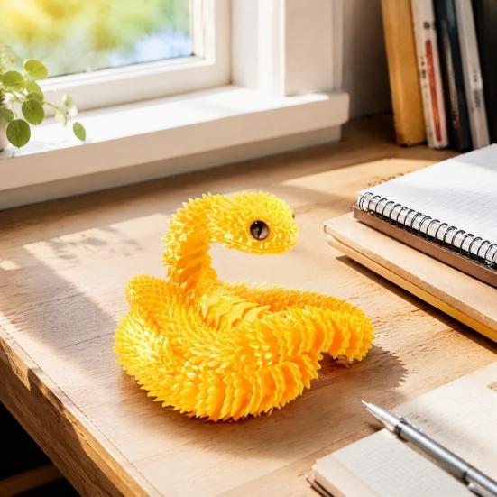 Movable Joints Snake Figurine 3D Printed Articulated Toy, Flexible Jointed Statue Figurine, Realistic Fidget Toy for Desk Decor