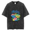 Floripa Tropical Beach Print Washed Black Oversized T-Shirt For Women Colorful Vacation Casual Top