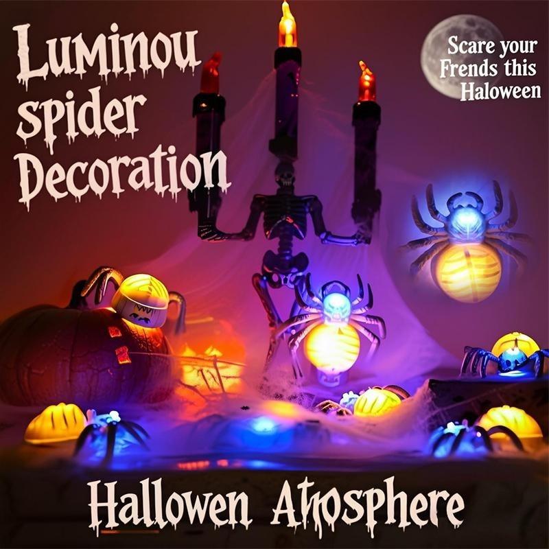 20PCS Waterproof Halloween LED Light Up Spider Decor, Realistic Luminous Horror Spider Figurines, Indoor Desktop Party Ornaments