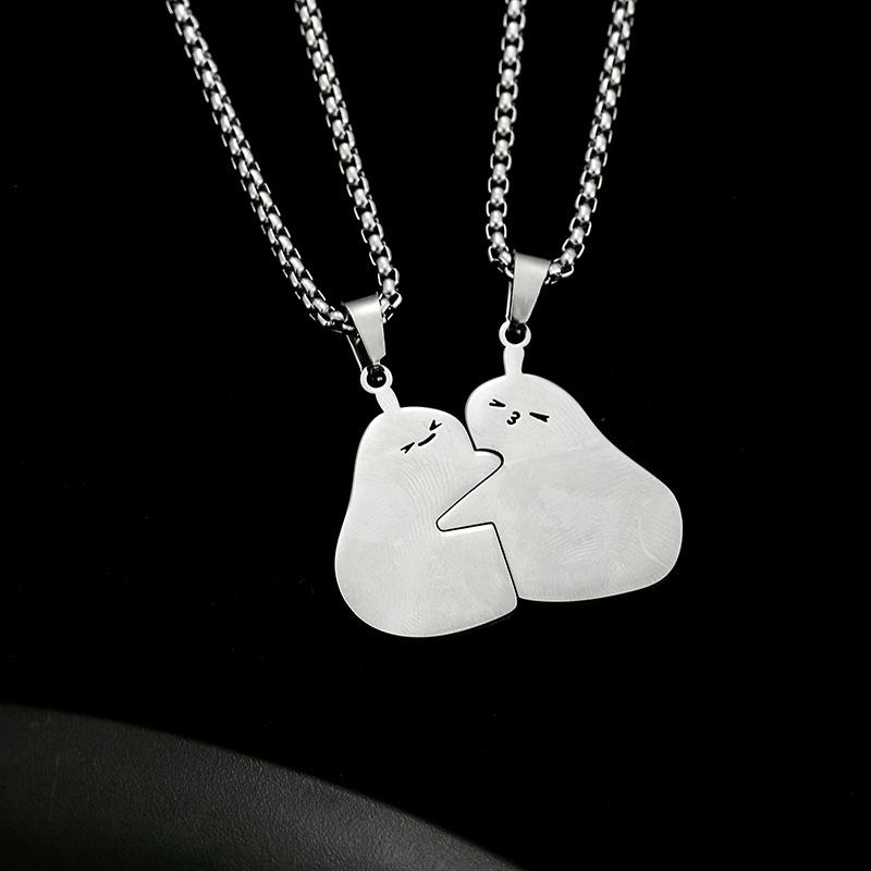 Love Hugs Love Kiss Small Animal Couple Pendant Titanium Steel Necklace Men's Necklace